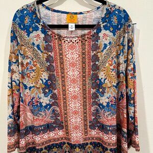 Ruby Rd Women's Multi-Colored Mirror Print Sublimation Top Size 2X NWT